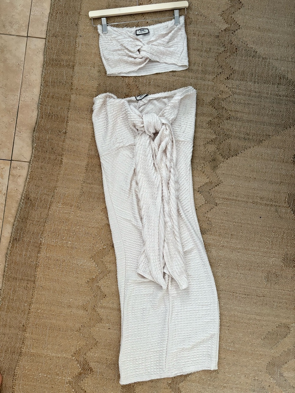 Knit Bandeau Tube Top & Wrap Skirt Set - Cream